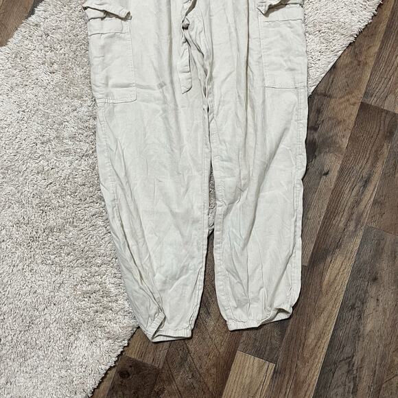 Aerie Versatile Beige Paperbag High Waisted Cargo Linen Blend Jogger Pants - Picture 2 of 6